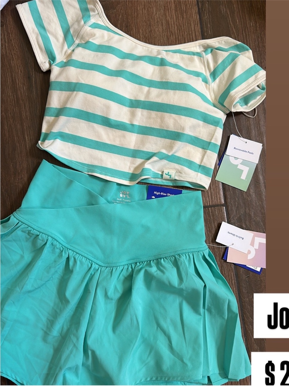 Striped Crop Top and Turquoise Athletic Shorts set , top m , shorts small